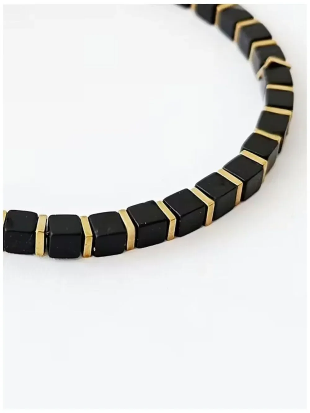 NWT Square Faux Obsidian Bead Fortune Bracelet Unisex Prosperity & Abundance